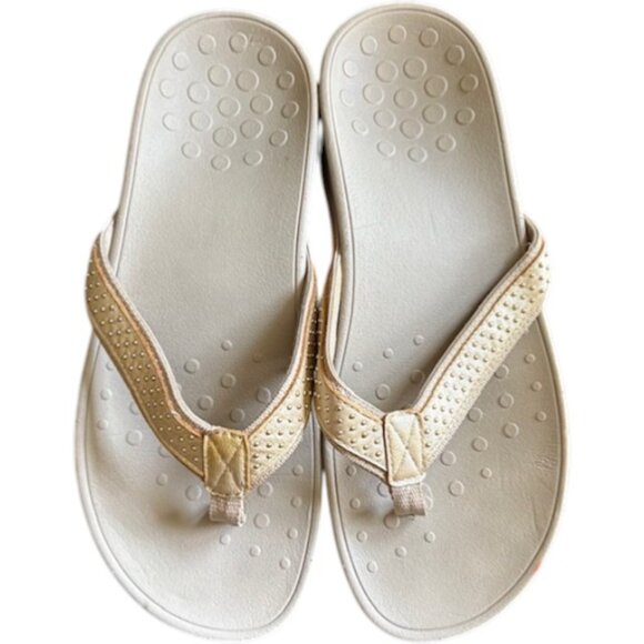 Vionic Pacific Kehoe Studded Toe Post Wedge Sandals - Tan/Brass - 9 - Picture 6 of 11